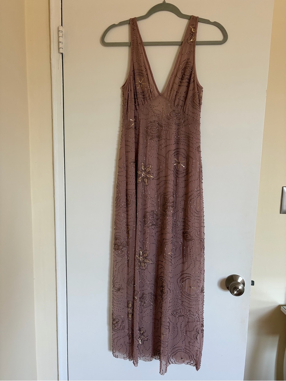 ZARA Beaded Mesh Midi Dress in Mauve Size M EUC - Picture 3 of 5